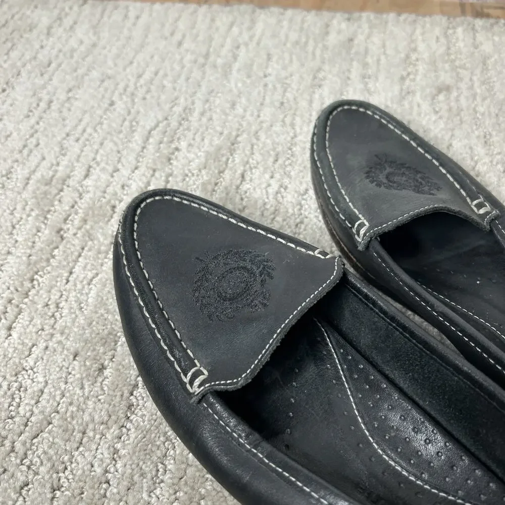 Liz Claiborne Vintage Leather Flats Womens Size 7.5N Preppy Slip On Embroidered